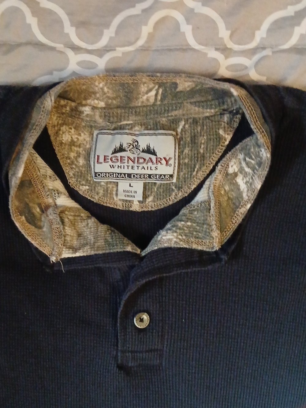 Legendary Whitetails Black Henley with Camo Trim